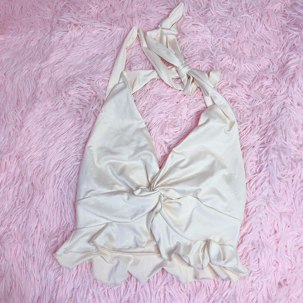 Unbranded Women's Cream and White Crop-top